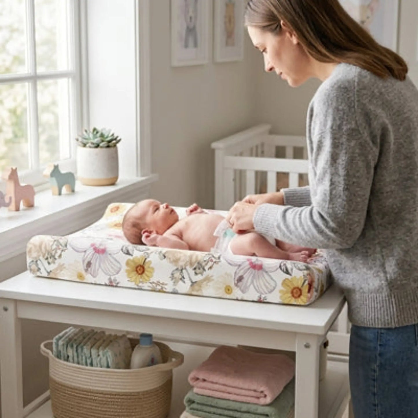Housse matelas à langer BabyLunea Caresse – douce, lavable et florale 