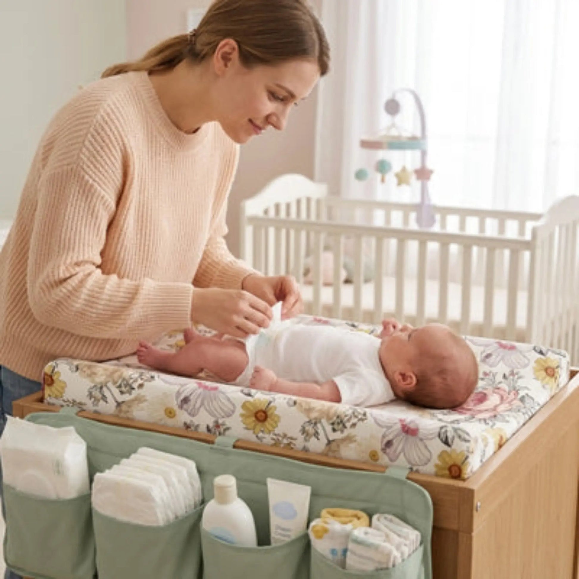 Housse matelas à langer BabyLunea Caresse – douce, lavable et florale 