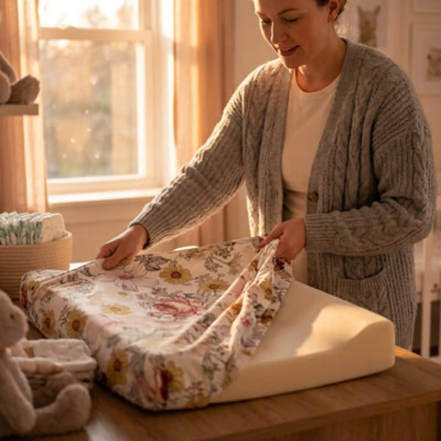 Housse matelas à langer BabyLunea Caresse – douce, lavable et florale 