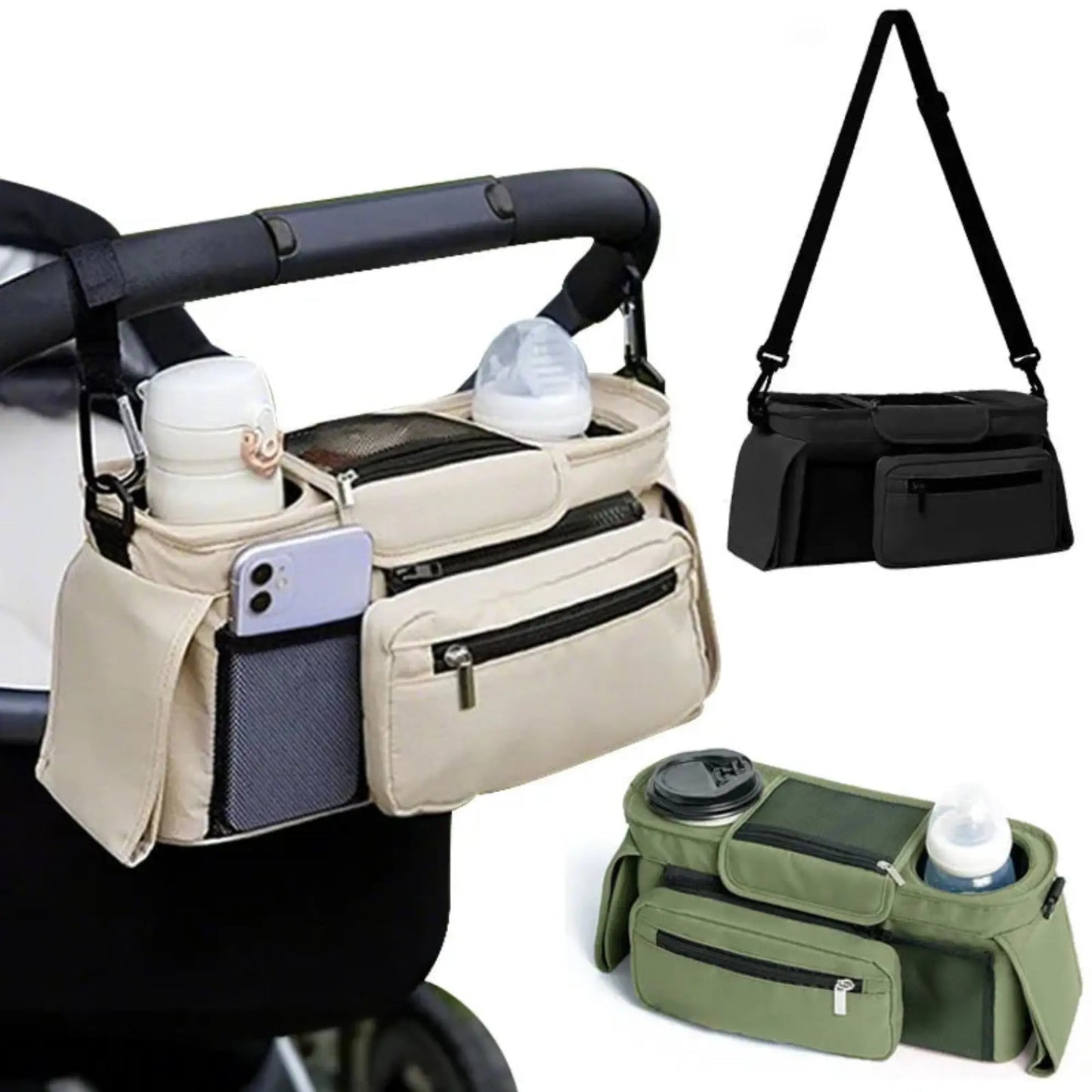 Organiseur poussette multifonction BabyLunea Nova avec porte-biberon isotherme et rangement pratique 