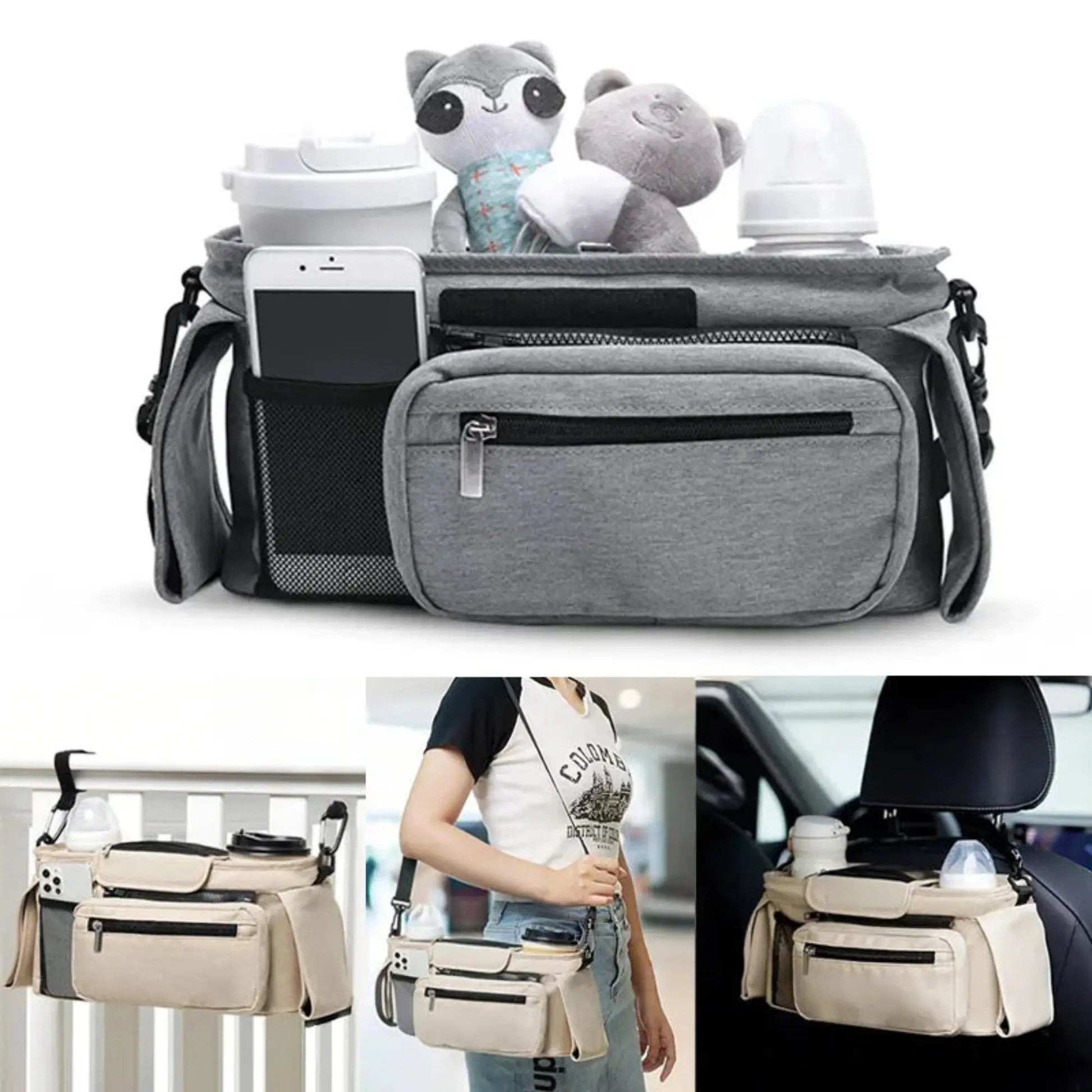 Organiseur poussette multifonction BabyLunea Nova avec porte-biberon isotherme et rangement pratique 