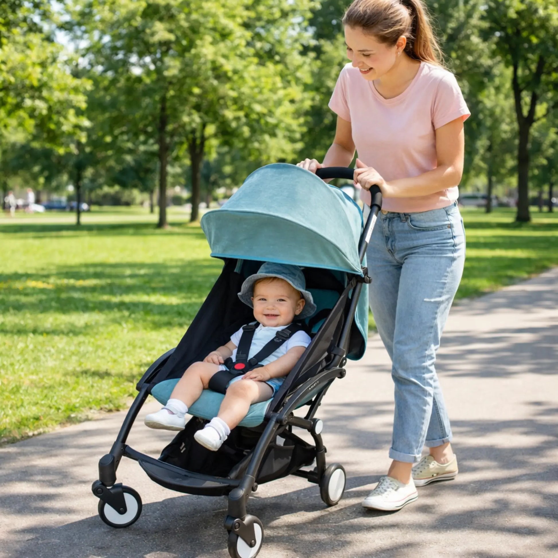 Pare soleil poussette BabyLunea Zen universel – protection solaire, confort et fraîcheur pour bébé 