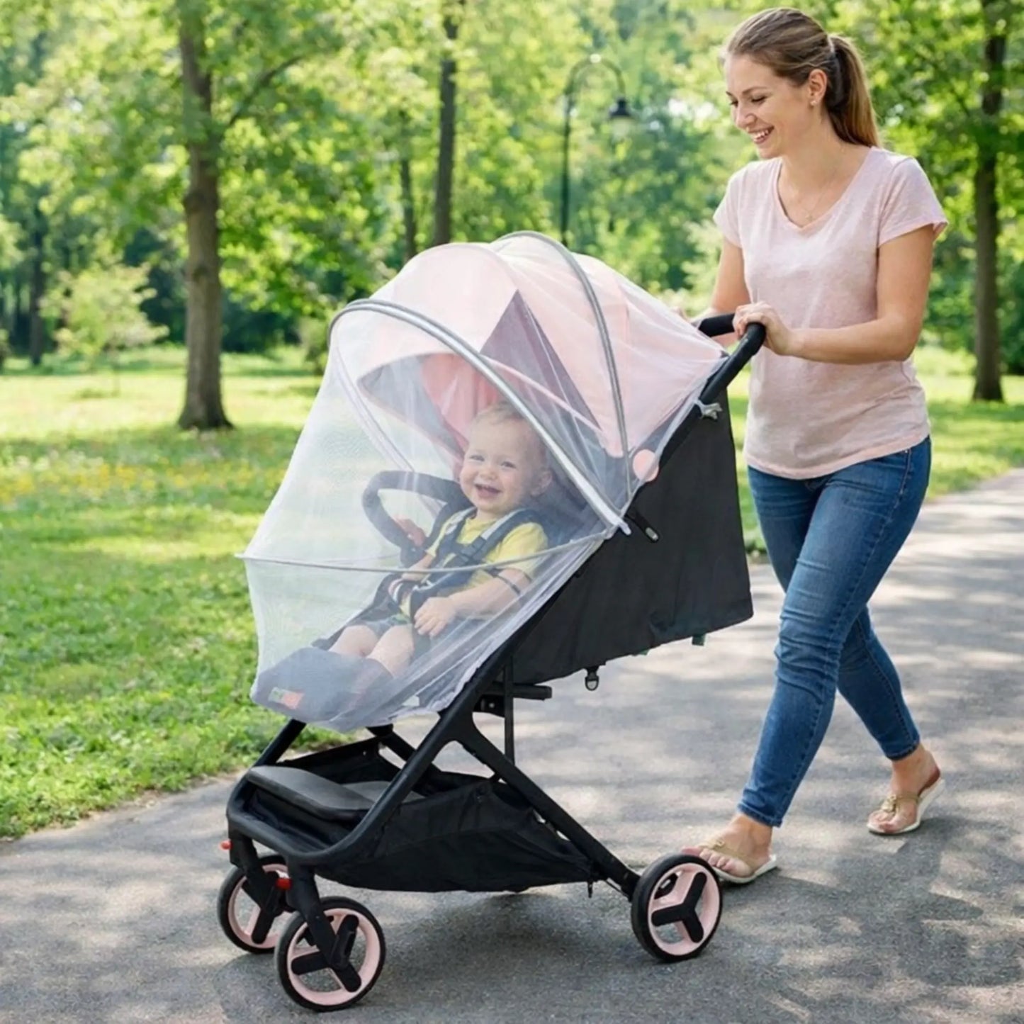 Protection moustique bébé poussette BabyLunea Liberté | Universelle avec double zip et maille renforcée 