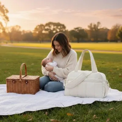 Sac à langer grande capacité BabyLunea Ivoire | Sac à langer pratique et élégant 