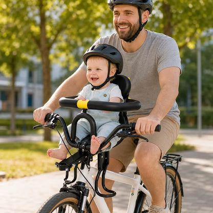 Siège vélo bébé avant BabyLunea ConfortRide – assise réglable et garde-corps enveloppant 