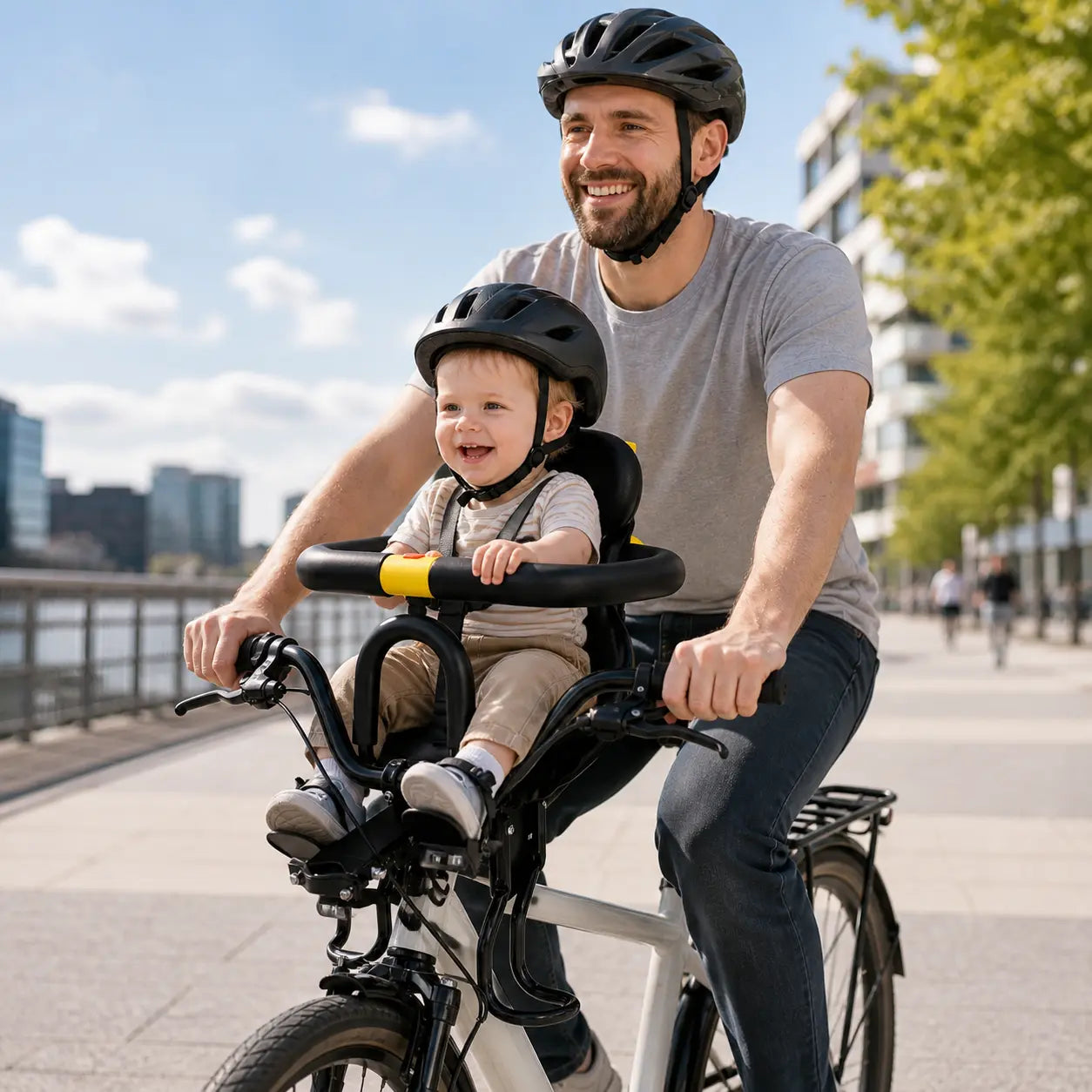 Siège vélo bébé avant BabyLunea ConfortRide – assise réglable et garde-corps enveloppant 